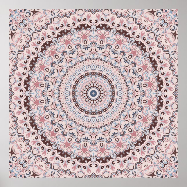 Boho Rosa och Blå Mandala Mönster Poster (Framsidan)