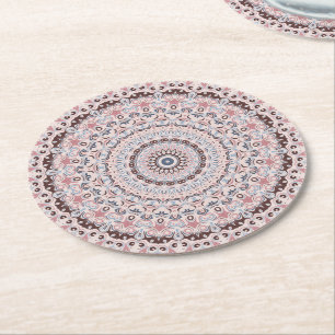 Boho rosa och blå mandala-mönster underlägg papper rund