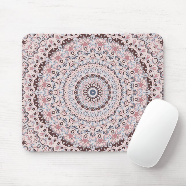Boho Rosa och Blått Mandala Mönster Musmatta (Med mus)