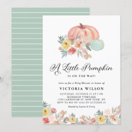Boho Rosa och Blue Pumpkins Autumn Baby Shower Inbjudningar