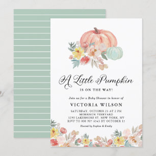 Boho Rosa och Blue Pumpkins Autumn Baby Shower Inbjudningar