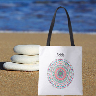 Boho Rosa och Grönt Pastel Mandala Tygkasse