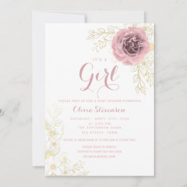 Boho Rosa och Guld Bebis Bjudning Inbjudningar