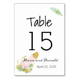 Boho Rosa och Guld Feathers Bordsnummer