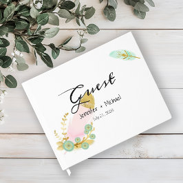 Boho Rosa och Guld Feathers Gästböcker