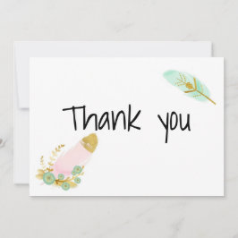 Boho Rosa och Guld Feathers Tack Kort