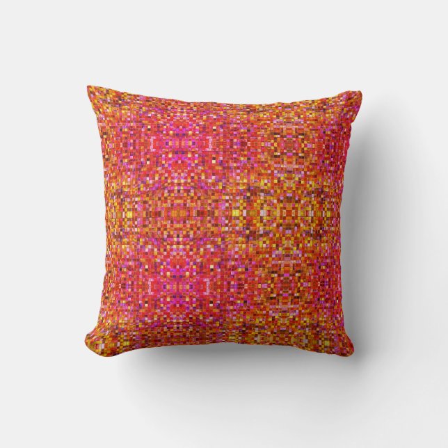 Boho Rosa och Gult Square Mönster Kudde (Framsida)