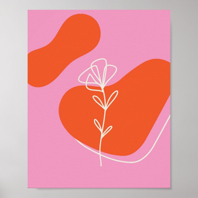 Boho Rosa och Orange Blommig Minimalist Affisch (Framsidan)