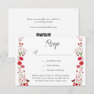 Boho Rosa och Röda Vilda Blommor Bröllopswebbplats OSA Kort