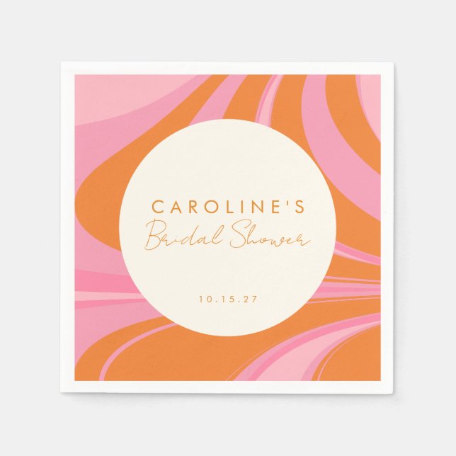 Boho Rosa Orange Abstrakt Anpassad Bröllopsfest Pappersservett (Framsidan)