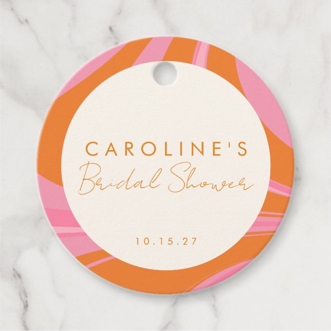 Boho Rosa Orange Abstrakt Bröllopsfest Gåvor Etiketter (Framsida)