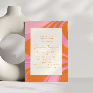 Boho Rosa Orange Abstrakt Marble Baby Shower Inbjudningar