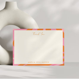 Boho Rosa Orange Abstrakt Marble Customized Namn Tack Kort