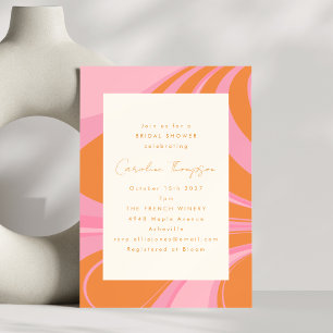 Boho Rosa Orange Abstrakt Marble Möhippa Inbjudningar