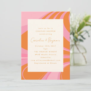 Boho Rosa Orange Abstrakt Marble Par Shower Inbjudningar