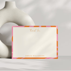Boho Rosa Orange Abstrakt Marmor Anpassat Namn Tack Kort