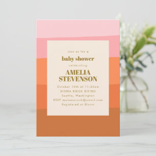 Boho Rosa Orange Abstrakt Randiga Bebis Badrumsfes Inbjudningar