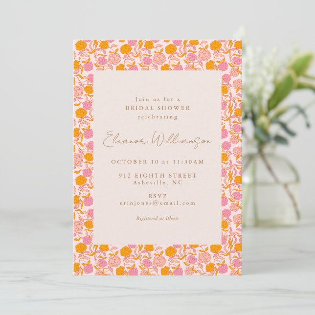Boho rosa orange blommande värdnamn Bröllopsdusch Inbjudningar (Stående Fram)