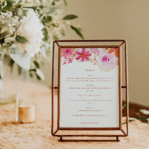 Boho Rosa Orange Blommigt Chic Personligt bröllp Meny