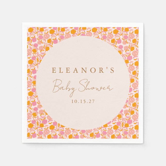 Boho Rosa Orange Blommigt Cute Baby Shower Anpassn Pappersservett (Framsidan)