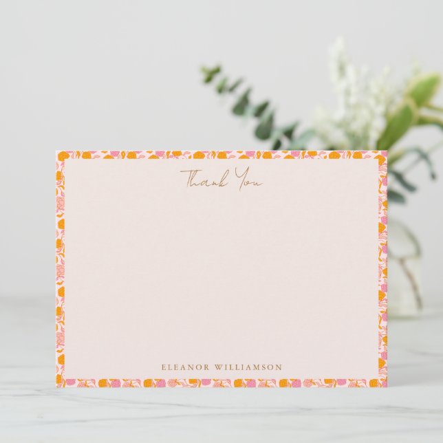 Boho Rosa Orange Blommigt Cute Baby Shower Anpassn Tack Kort (Stående Fram)