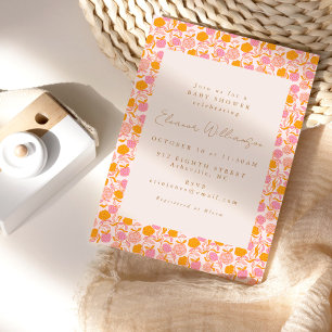 Boho Rosa Orange Blommigt Cute Baby Shower Inbjudningar