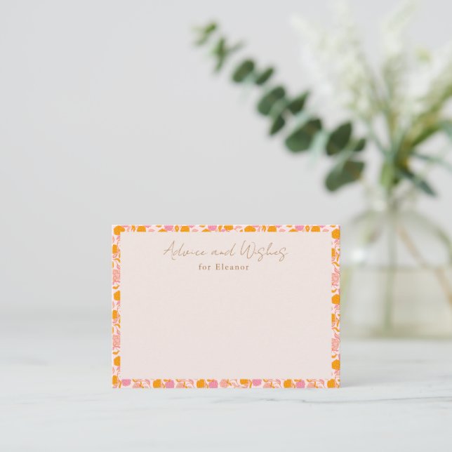 Boho Rosa Orange Blommigt Cute Baby Shower Rådkort (Stående Fram)