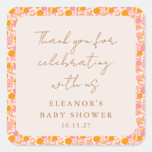 Boho Rosa Orange Blommigt Cute Baby Shower Tack
