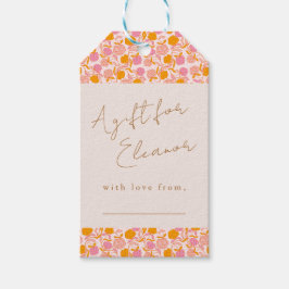 Boho Rosa Orange Blommigt Cute Visning Shower Presentetikett