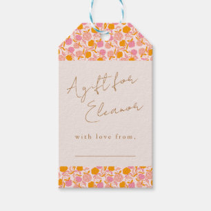 Boho Rosa Orange Blommigt Cute Visning Shower Presentetikett