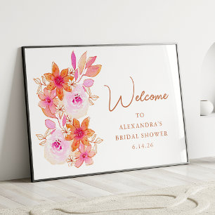 Boho rosa orange blommor dusch anpassad välkomstsk poster