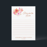 Boho Rosa Orange Blommor Dusch För Bruden Rådkort<br><div class="desc">Boho Vattenfärg Rosa Orange Blommor Bröllopsdusch Råd till Bruden Kort</div>