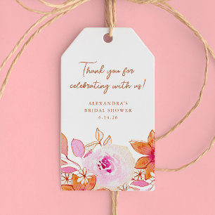 Boho Rosa Orange Blommor Dusch Tack  Presentetikett