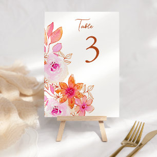 Boho Rosa Orange Flowers Anpassningsbar Bordsnummer