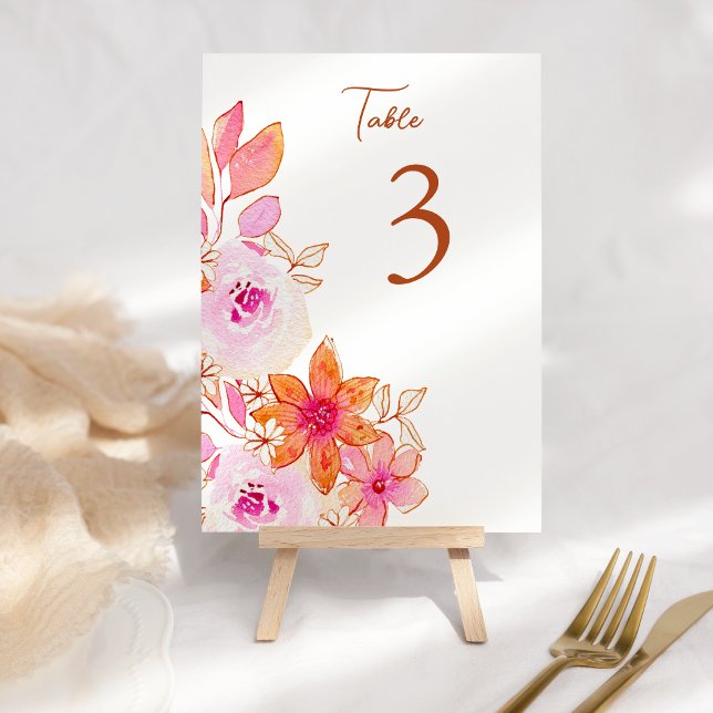 Boho Rosa Orange Flowers Anpassningsbar Bordsnummer (Skapare uppladdad)
