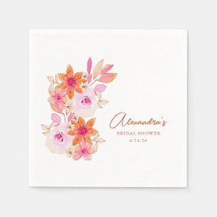 Boho Rosa Orange Flowers Möhippa Anpassningsbar Pappersservett