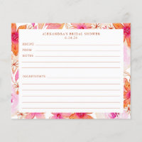 Boho Rosa Orange Flowers Möhippa Recept Card