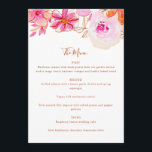 Boho Rosa Orange Flowers Personligt bröllp Meny<br><div class="desc">Boho Watercolor Rosa Orange Flowers Personligt bröllp Menu</div>