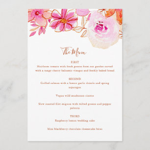 Boho Rosa Orange Flowers Personligt bröllp Meny