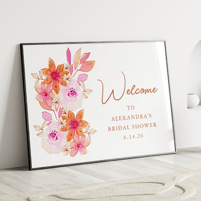 Boho Rosa Orange Flowers Shower Anpassningsbar Väl Poster (Skapare uppladdad)