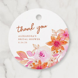 Boho Rosa Orange Flowers Shower Tack Gåvor Etiketter