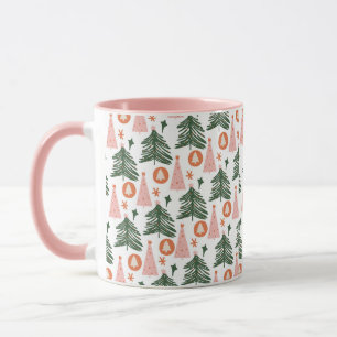 Boho Rosa Orange Grön Julgran Trendy Rosa Mugg