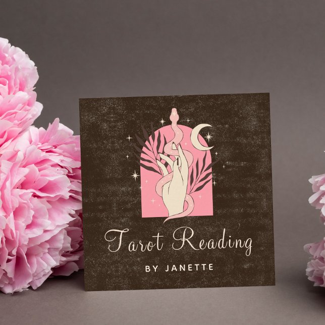 Boho Rosa Orm Läkningshand Celestial Måne Tarot Fyrkantigt Visitkort (Skapare uppladdad)