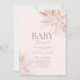 Boho Rosa Pampas Baby Shower Girl-inbjudan Inbjudningar