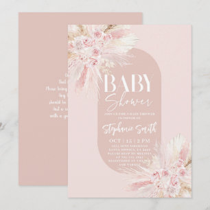 Boho Rosa Pampas Baby Shower Girl-inbjudan Inbjudningar