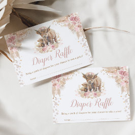Boho Rosa Pampas Blommigt Highland Cow Diaper Raff Tilläggskort