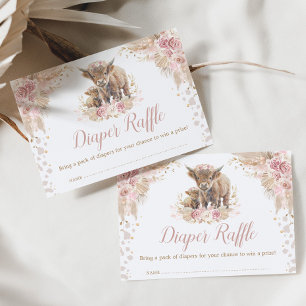 Boho Rosa Pampas Blommigt Highland Cow Diaper Raff Tilläggskort