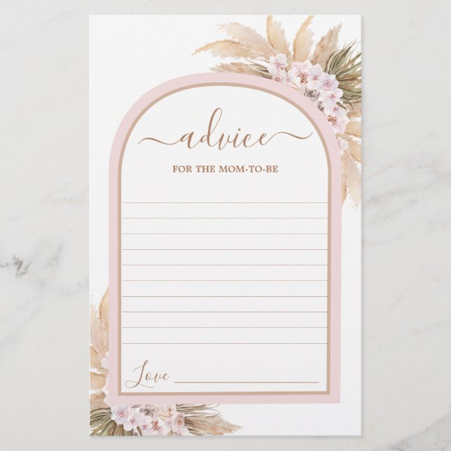 Boho Rosa Pampas Grass Advice for Mamma to be card (Framsida)