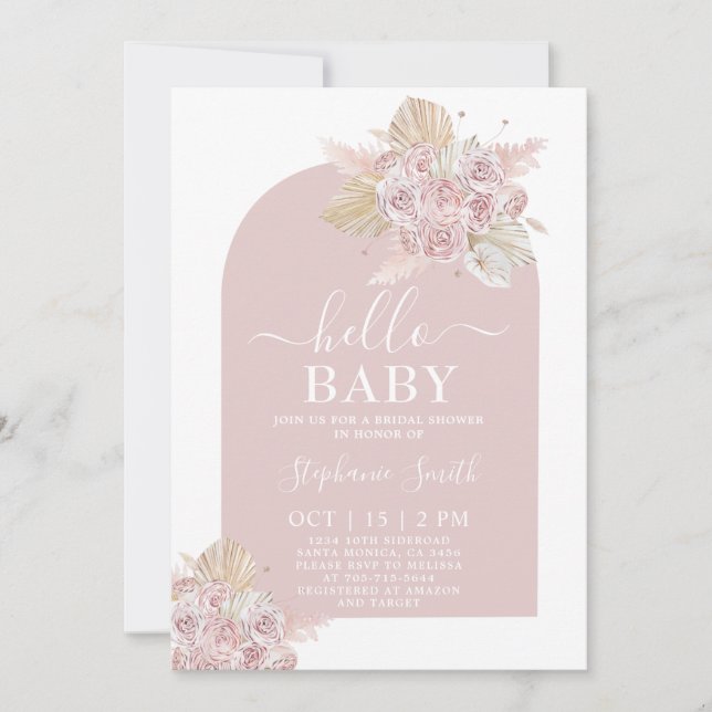 Boho rosa Pampas Grass Baby Shower Girl-inbjudan Inbjudningar (Framsida)