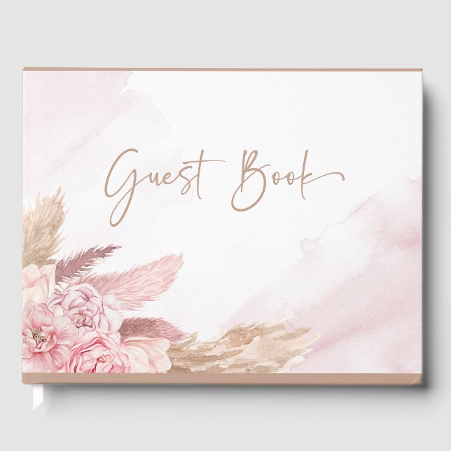 Boho Rosa Pampas Grass Baby Shower Guest Bok (Framsida)